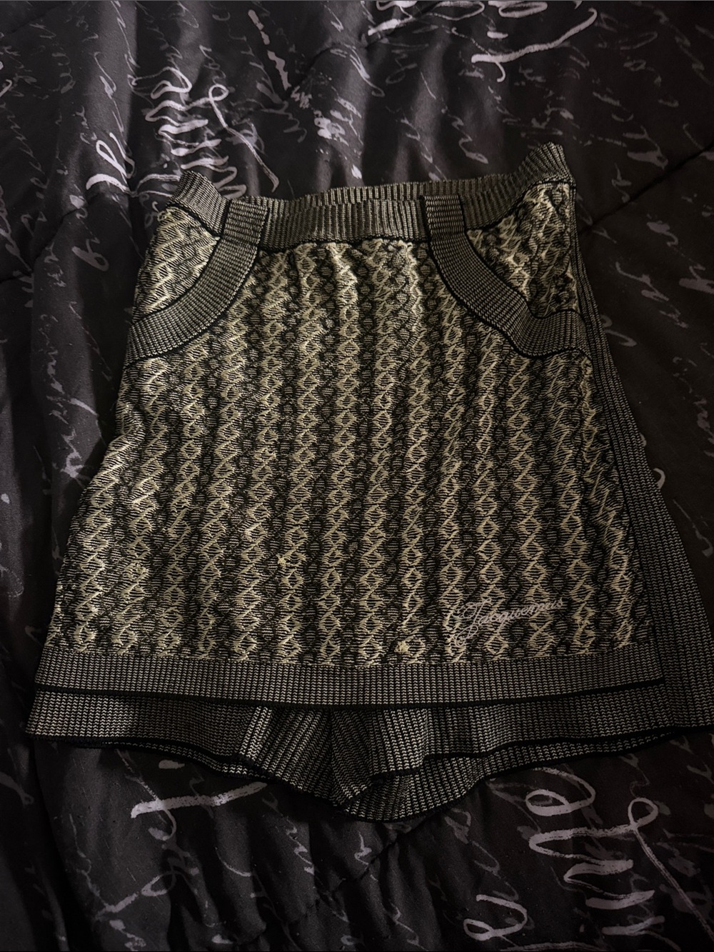 Jacquemus Black and Gold Patterned Knit Mini Skirt